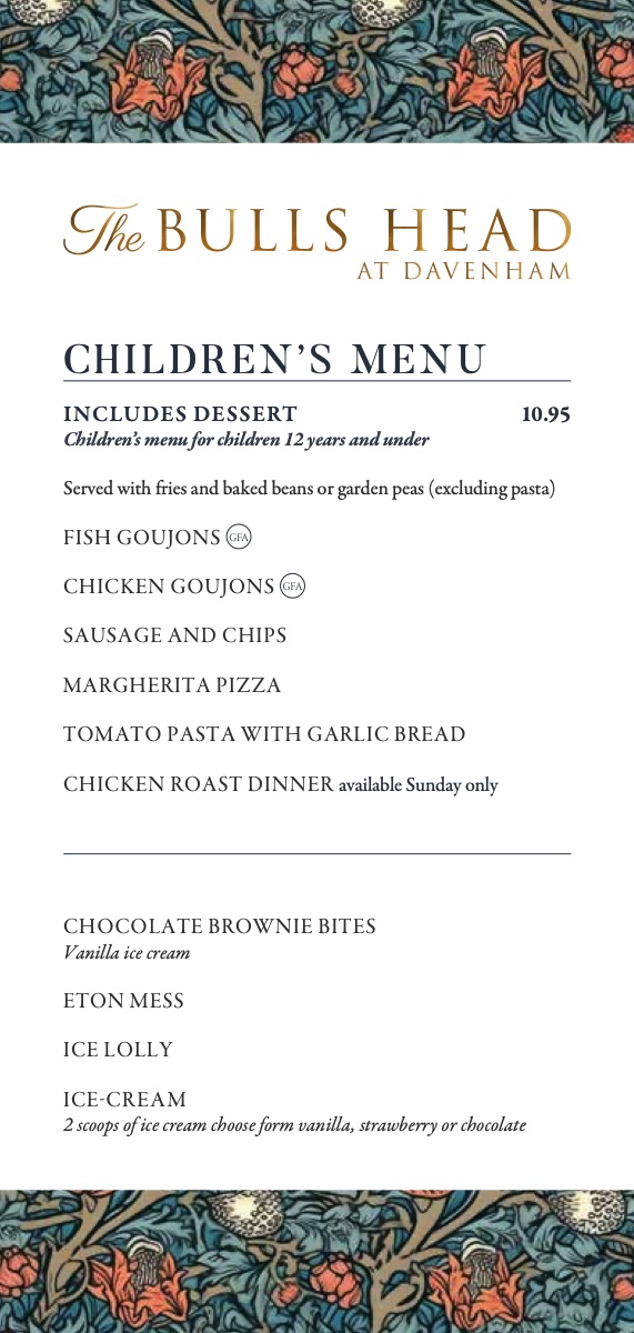 The Bulls Head children's menu