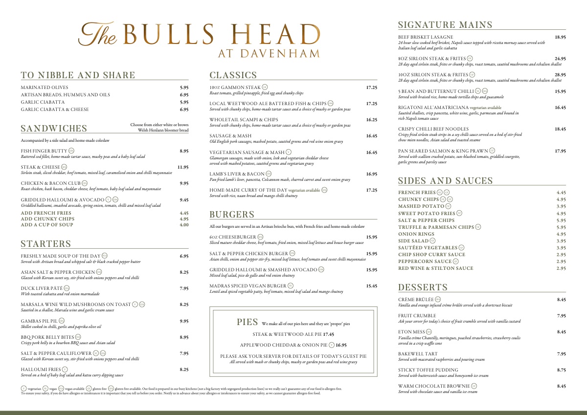 The Bulls Head main menu